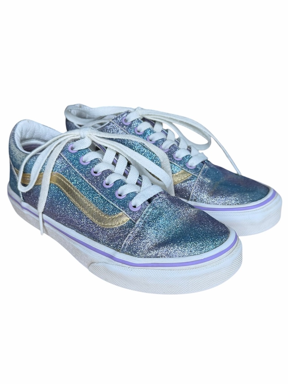 Vans Old Skool Glitter Sneakers Kids Size 3 Iridescent Purple Blue Gold Shoes